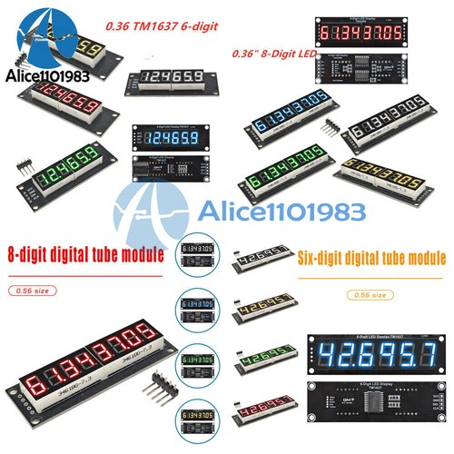 0,36 / 0,56 Zoll 6 / 8 Ziffern 7-Segment LED Anzeigemodul TM1637 74HC595 - Bild 2 von 76