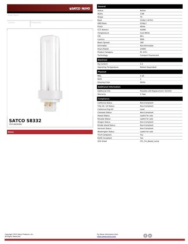16 x Satco 13 Watt T4 Shaped G24q-1 Base Compact Fluorescent Bulbs S8332 - Picture 3 of 8