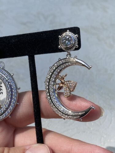 Dallas Prince Sterling Silver White Topaz & Zircon Moon  Butterfly Drop Earrings - Picture 6 of 9