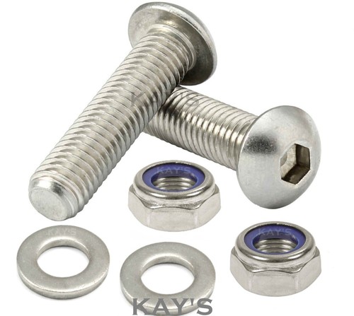 M4 M5 M6 Button Head Screws With Nyloc Nuts and Washers A2 Stainless Steel Bolts - Picture 4 of 6