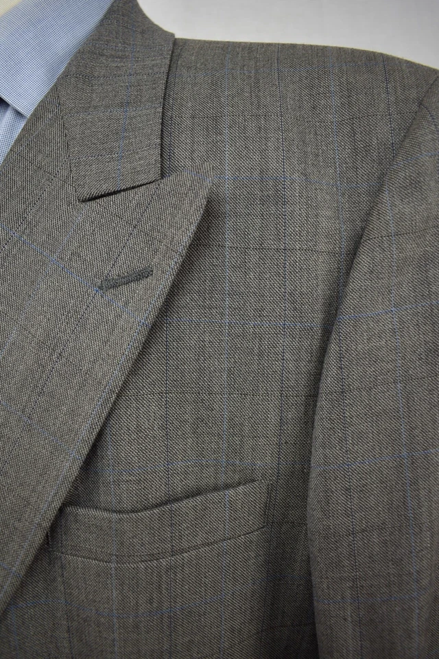 Traje de dos piezas 1976-1994 gris ventana lana doble pecho talla: 46R Foto 3 de 4