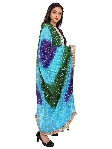 Hijab Scarf Dupatta Bandhani Art Silk Gota Lace Bandhej Party Wear Stole Women - Picture 5 of 5