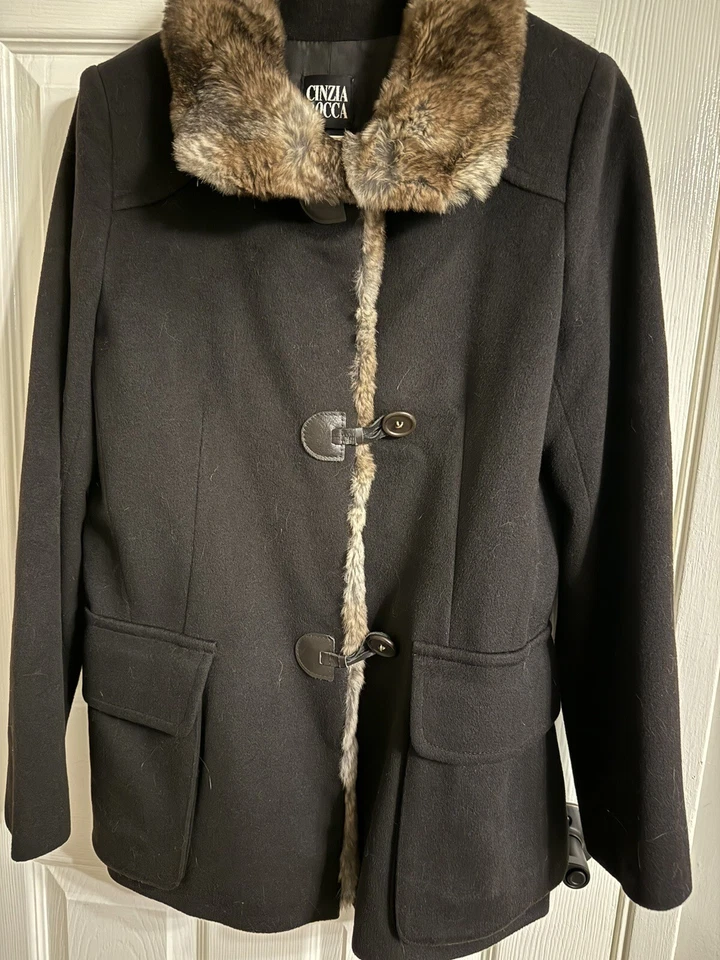 Cinzia Rocca черный шерсти пальто с кролика отделки размер 8 - Изображение 2 из 4