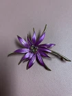 Vintage Costume Jewelry Lisa Fuchsia Flower Brooch W/ Rhinestones