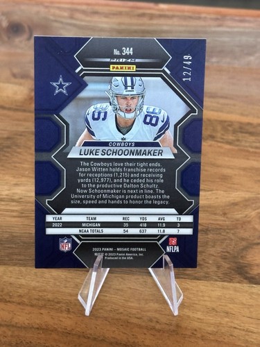 2023 Panini Mosaic LUKE SCHOONMAKER RC Rookie PURPLE MOSAIC PRIZM /49 COWBOYS! - Picture 2 of 2