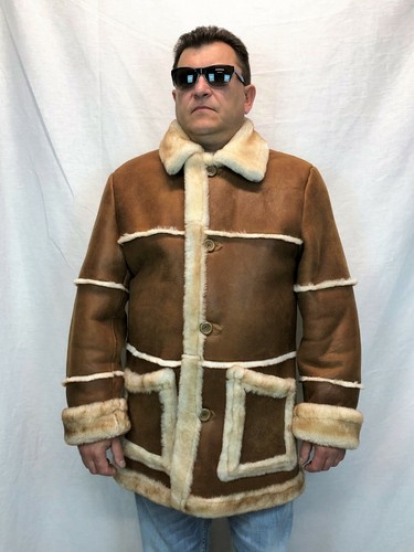COGNAC 100% SHEEPSKIN SHEARLING LEATHER MARLBORO Trench Coat Jacket XS-8XL, NWT - Picture 6 of 12