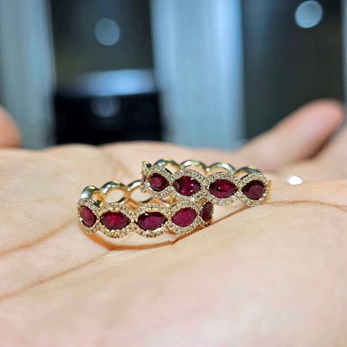 Hoop Earrings 0.38 CT Natural Diamond Natural Ruby 2.02 CT 14K Yellow Gold - Picture 7 of 7