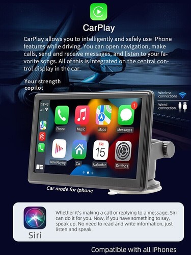 MONITOR 7 POLLICI AUTO CARPLAY ANDROID AUTO PORTATILE TOUCH UNIVERSALE BT USB - Foto 4 di 10