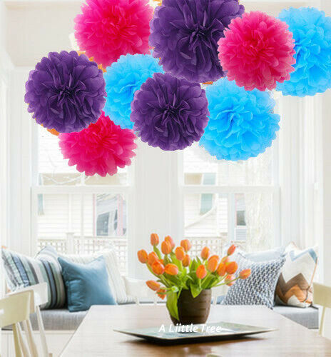 9 PCs Mixed HAWAII Theme Party Tissue Paper Pompoms Fluffy / 2PCs Lei Flower - Picture 10 of 22