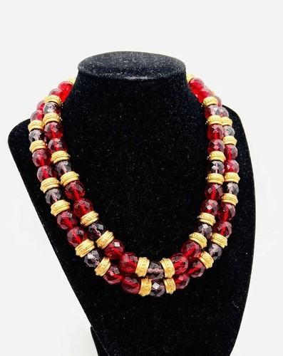 Grobe BEN-AMUN Rosa & Lila Facettierte Kristall Halskette Signiert Vintage Schmuck - Bild 2 von 11