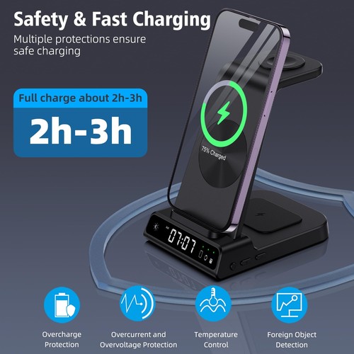 Wireless Charging Station, 3 in 1 Watch Charger Stand with Digital Clock Suit... - Picture 5 of 7