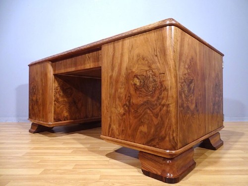 HANNIS ANTIQUE STORE / ART DECO SCHREIBTISCH BERLIN UM 1935 / WURZELHOLZ FURNIER - Bild 11 von 11