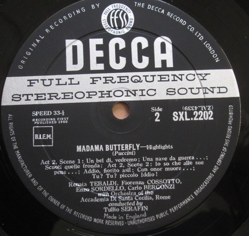 SXL 2202 ED1 Puccini Madama Butterfly Tebaldi Bergonzi Serafin Decca 1st WBG - Picture 2 of 5