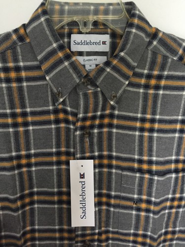 Camisa de Franela Saddlebred Mediana Botón Frontal Manga Larga Hombres Nueva con Etiquetas Nueva Gris a Cuadros - Imagen 2 de 8