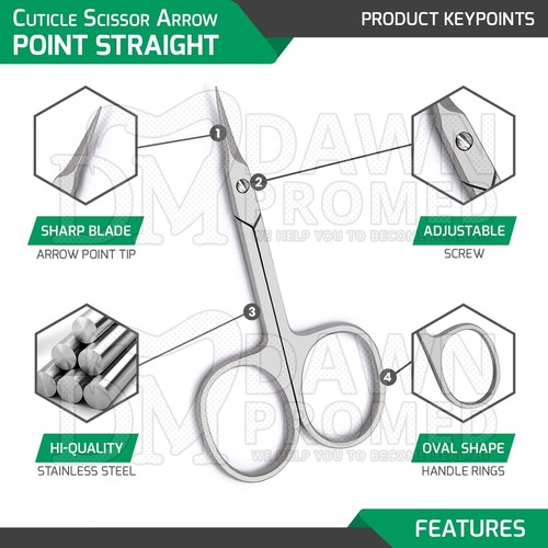 3 Pcs Straight 3.5″ Cuticle Scissor Arrow Point Manicure & Pedicure Instruments - Picture 3 of 8