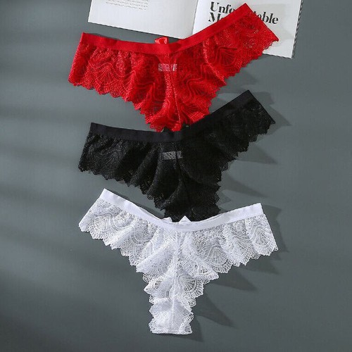 3er Pack Paket Übergröße Spitzenhöschen Tanga G String Slip Schleife Dessous Damen sexy - Bild 8 von 12