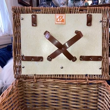 Vintage  Large Wicker Picnic Basket With Leather Straps 15x 6x 9 inch depth
