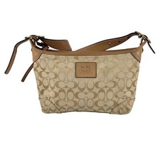 Coach Signature Canvas Tan Leather Zipper Closure Shoulder Bag