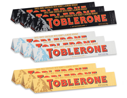 TOBLERONE Chocolate Suizo Variedad, Leche, Oscuro y Blanco - 3.52 Onzas (9 Total)