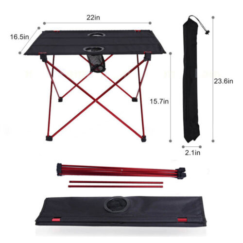 Mesa plegable portátil ultraligera de aluminio con portavasos camping jardín picnic - Imagen 6 de 12