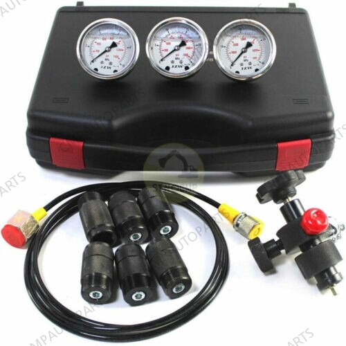 3 Gauges Hydraulic Nitrogen Accumulator Charging Pressure Test Kit 7 Couplings - Picture 8 of 8