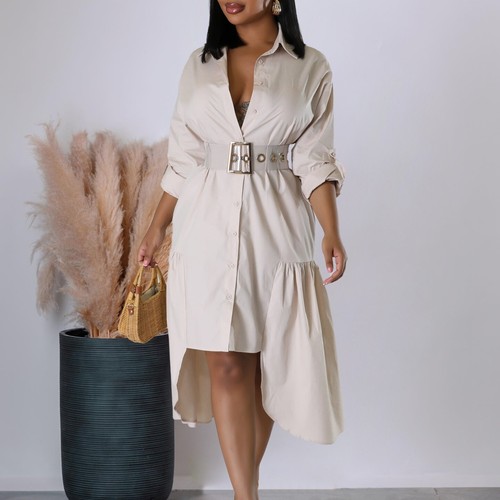 Abito camicia donna trendy avvolto manica taglie forti piumino casual maxi dress - Foto 65 di 67