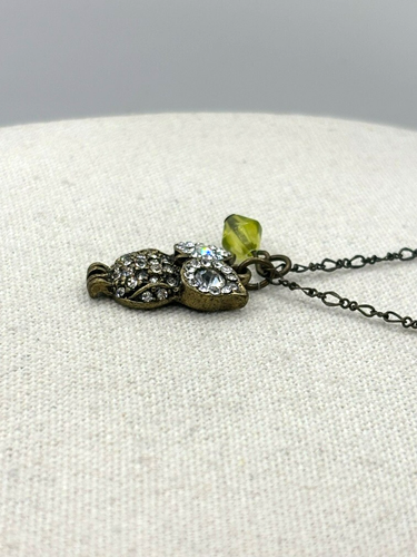 American Eagle Outfitters Crystal Rhinestone Owl Pendant Bronze Chain Necklace - Picture 4 of 19