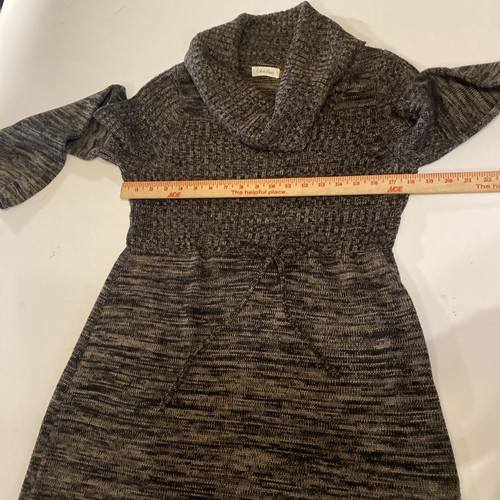 Calvin Klein Sweater Dress Size Large Variegated Beige Brown Cowl Neck Tie Waist - Picture 12 of 17