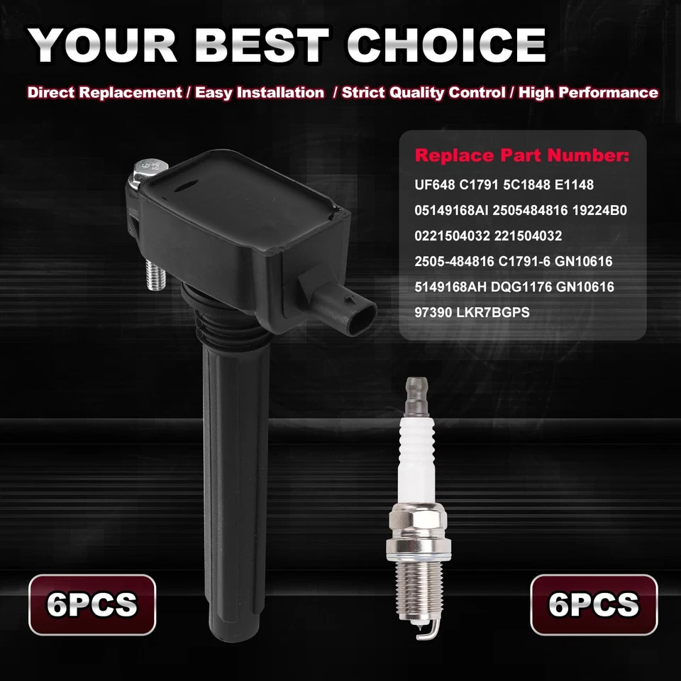 6 bujías y bobinas de encendido OEM para Chrysler 300 Charger Jeep Dodge Ram UF648 Foto 3 de 4