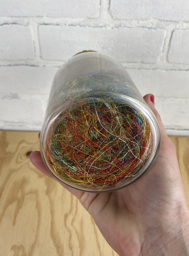 Vintage Glass Jar Of Scrap Sewing Thread, Thread Bits ~ Neat Sewing Decor! - Picture 4 of 7