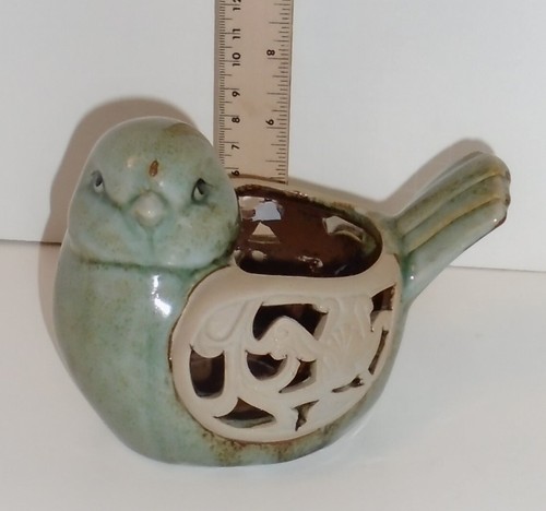 Keramik Vogel Leuchte Salbei und Brauntöne 4,5" x 4,5" x 6" sehr schön! - Bild 2 von 11