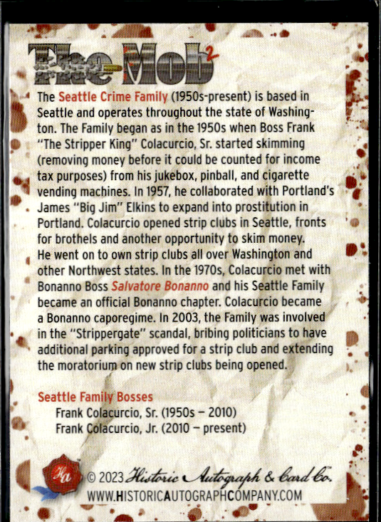 ●SOP MAFIA  Super rare 2023 Historic Autograph's Mob 2 Seattle Family Strippergate