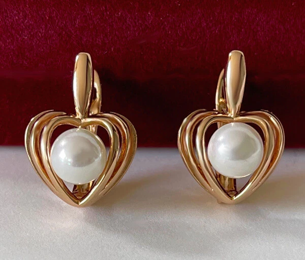 Luxus Herz Ohrringe Perlen Creolen 750er Gold 18K vergoldet Damen - Bild 2 von 4