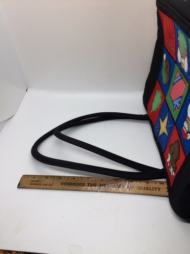 Kim Rogers Black Patchwork Christmas Purse/Shoulder Bag 9 Windows Double Handles - Picture 14 of 19