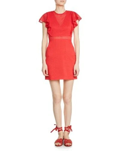 Maje rot Herz Stickerei Roucoul Spitze Flatterärmel Minikleid Damengröße 1 - Bild 2 von 13