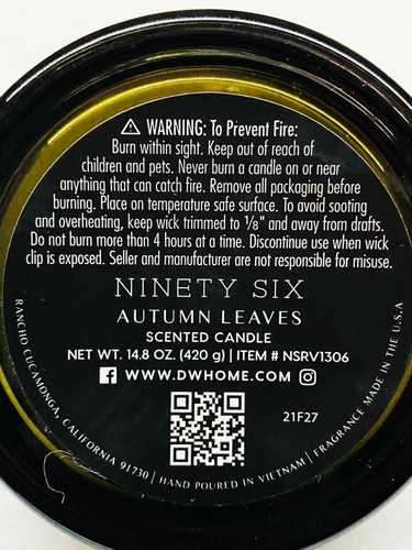 1 Ninety Six AUTUMN LEAVES Large Candle 14.6 oz - Picture 2 of 2