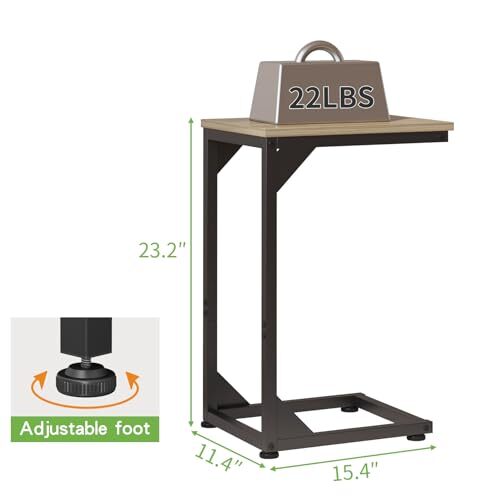 C-Shaped End Table, Small Side Table for Couch, Sofa Table with Metal Frame 1 - Picture 4 of 8