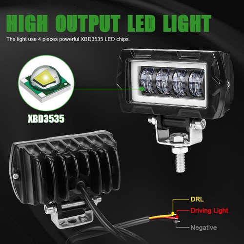 2X 4"in LED Work Light Bar Driving Angel Eye Halo Spot Pod Offroad Truck SUV ATV - Bild 3 von 11