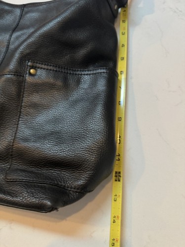 EDDIE BAUER Genuine LEATHER Pebble Grained Hobo Shoulder Tote Bag Purse Black - Picture 9 of 11