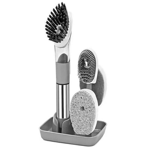 4 In 1 Dish Scrubber Set Kitchen Soap Dispensing Cleaning Brush Sponge Set Stand - Picture 7 of 10