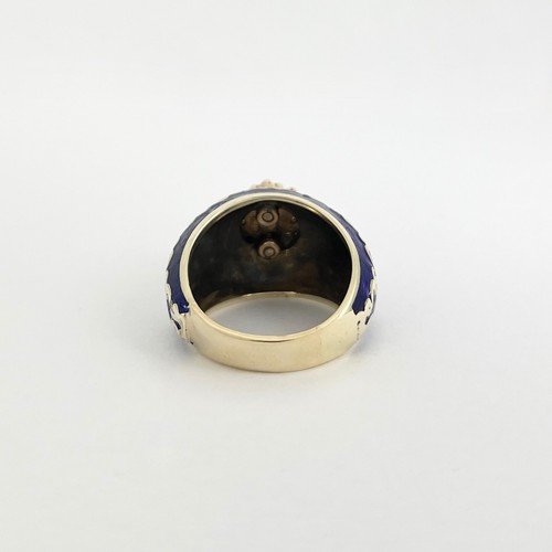 Vintage 1950's Blue Enamel Diamond Flower Cocktail Ring 14K Yellow Gold 11.15 Gr - Foto 8 di 8