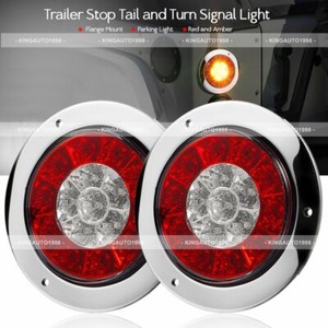 4/" Round 16LED Red Amber Truck RV Trailer Tail Light Stop Brake Turn Signal Lamp
