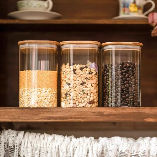 Airtight Glass Food Storage Jars with Bamboo Lids, Set of 6, 37 Oz - Picture 4 of 7