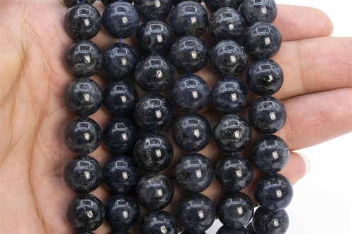 11-12MM Genuine Natural Dark Blue Iolite Beads Grade AA Round Loose Beads - Picture 3 of 4