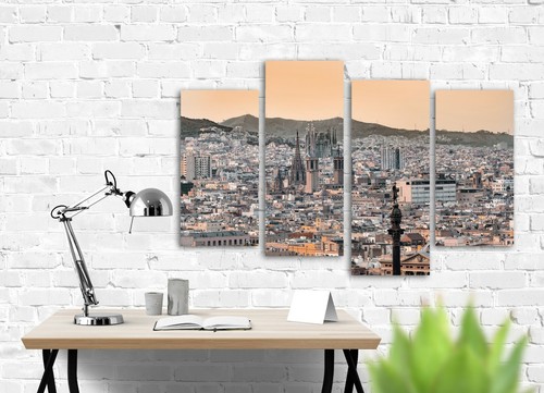 Barcelona beautiful sunset Spain Europe canvas split prints on wooden bars - Picture 5 of 7