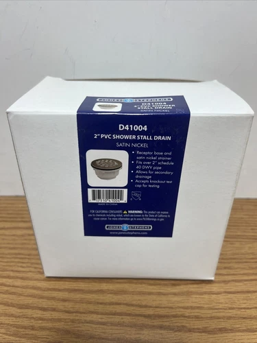 Jones Stephens Shower Stall Drain with Receptor Base PVC Satin Nickel 2" D41004 - Picture 1 of 3