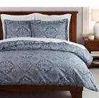 Pottery Barn Giovanna Medallion Percale King Duvet Cover & 2 Shams Blue 3pc Set