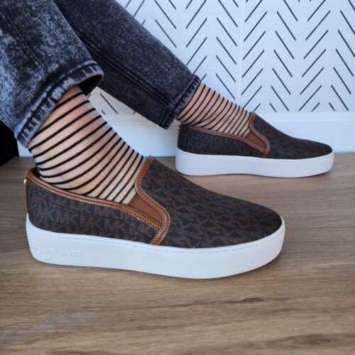 ⭐Michael Kors Teddi Slip On Size 8 Womens Platform Shoes Casual Sneakers Brown⭐