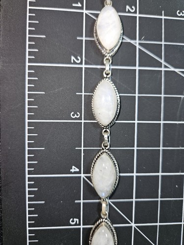 New Sterling Silver 925 Open Bezel Natural White Moonstone Bracelet, 8" - Picture 8 of 8