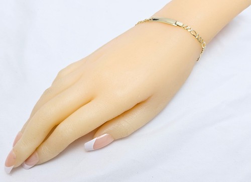 Baby 14K Two Tone Multi Color Gold Diamond Cut Figaro Link ID Bracelet 5.75" L - Picture 5 of 13